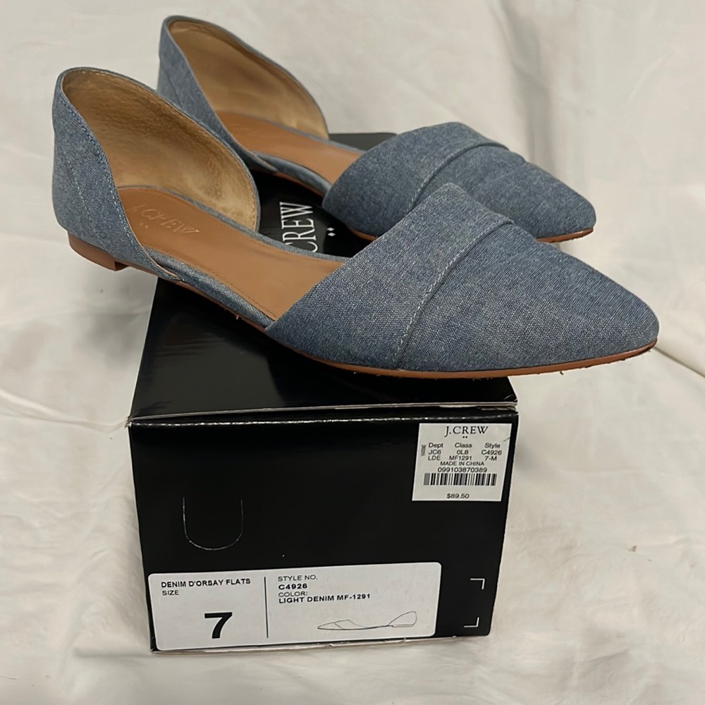 J. Crew Blue Flats with Pointed Toe and d'Orsay Cut